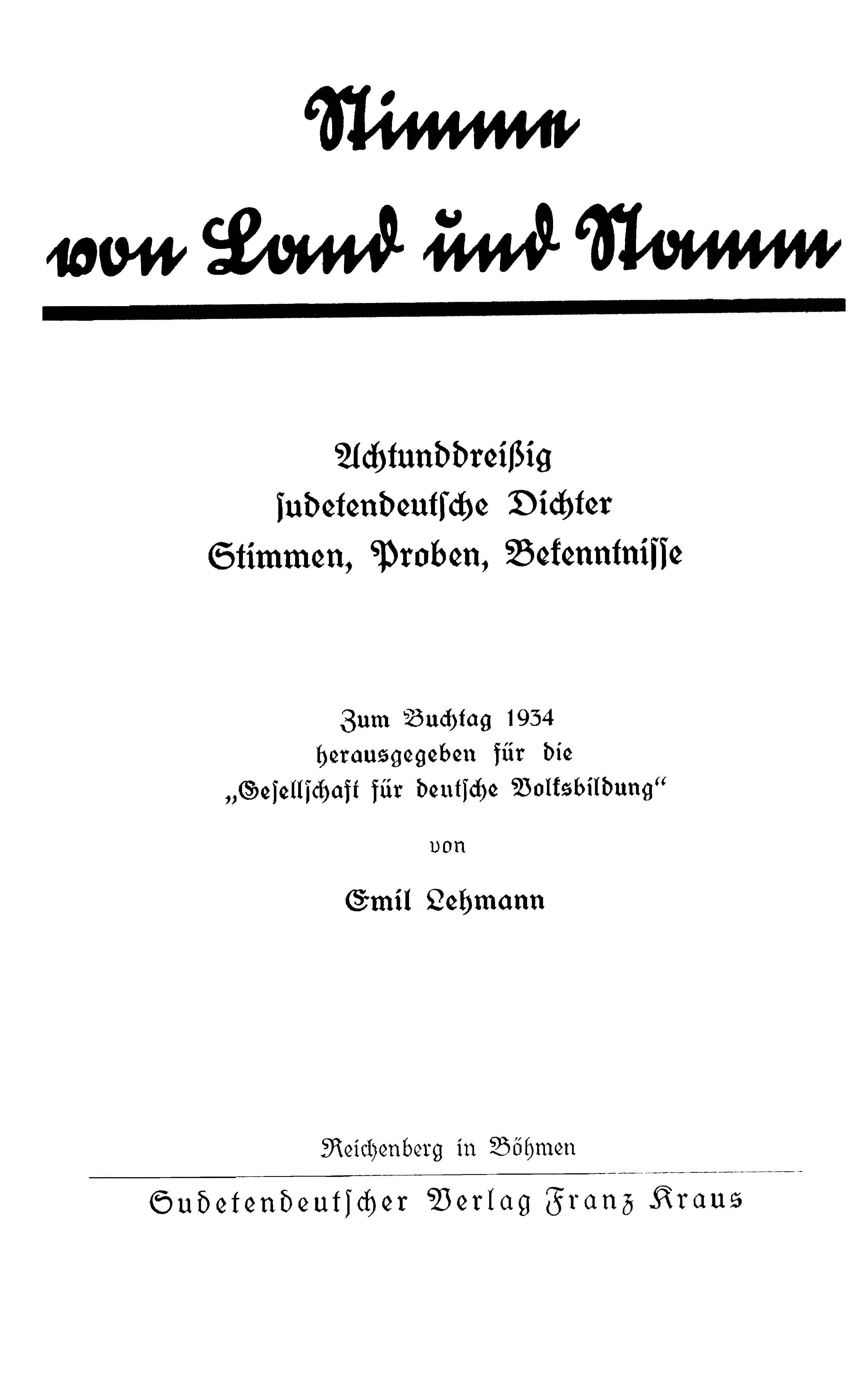 Sudetendeutscher Verlag Franz Kraus Titelblatt